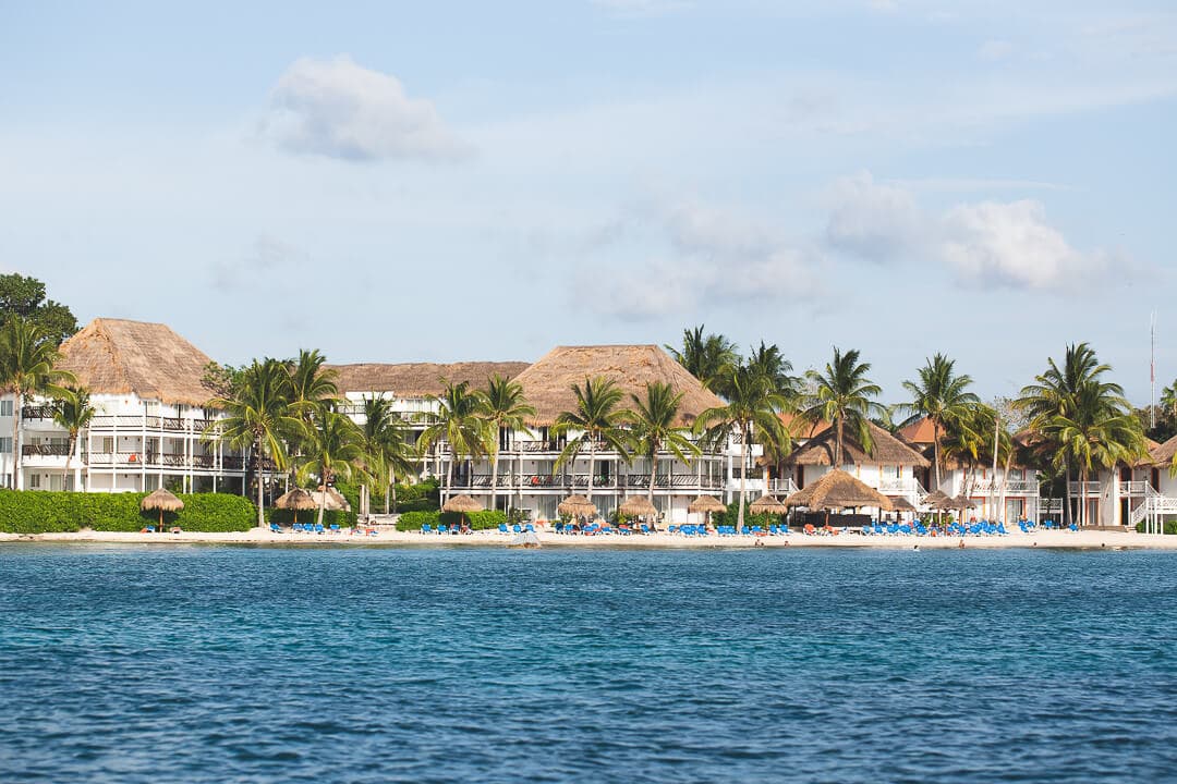 View of a resort along the shores of Cozumel, Mexico.